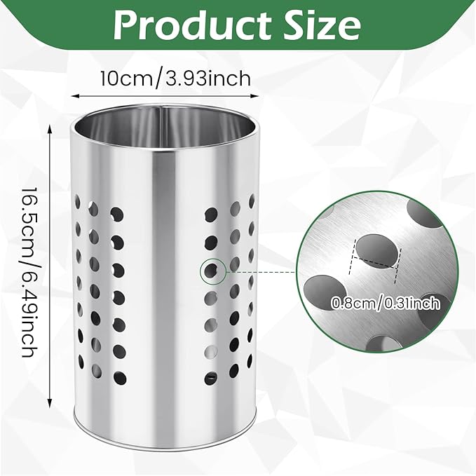 EORTA Stainless Steel Kitchen Utensil Holder Flatware Cylinder Silverware Draining Organizer Drying Rack with Round Drain Holes for Forks, Knives, Spoons, Chopsticks, Medium