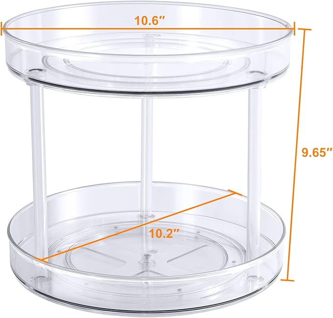 Lazy Susan Condiments Organizer,2-Tier Spice Rack Storage Turntable for Cabinet,Fridge,Countertop,Pantry,Bathroom,11 inch Round, Clear