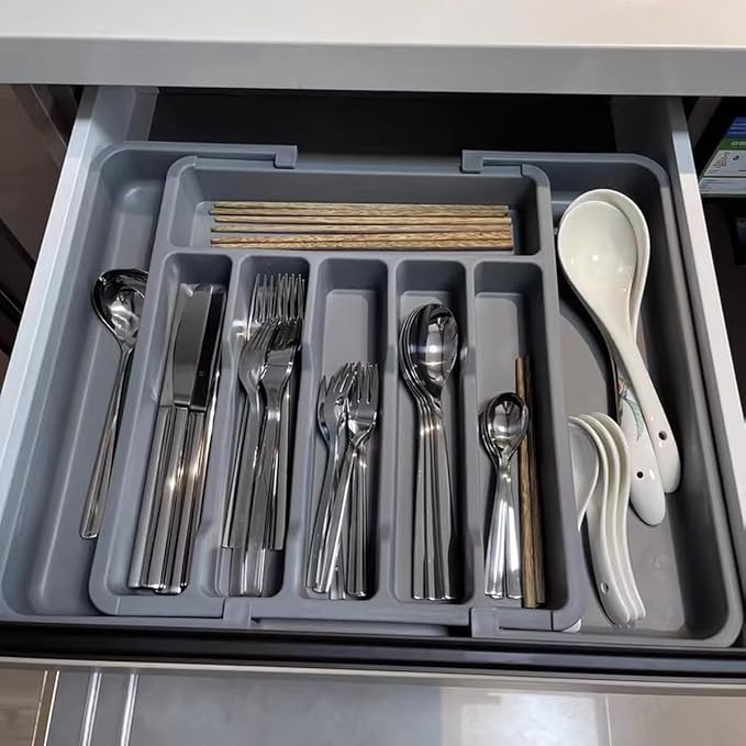 ZWANG Silverware Drawer Organizer - Expandable Kitchen Drawer Organizer,13 to 22.4 Inch Adjustable Kitchen Utensil Tray, Flatware Tableware Tray for Spoon Spatula Forks