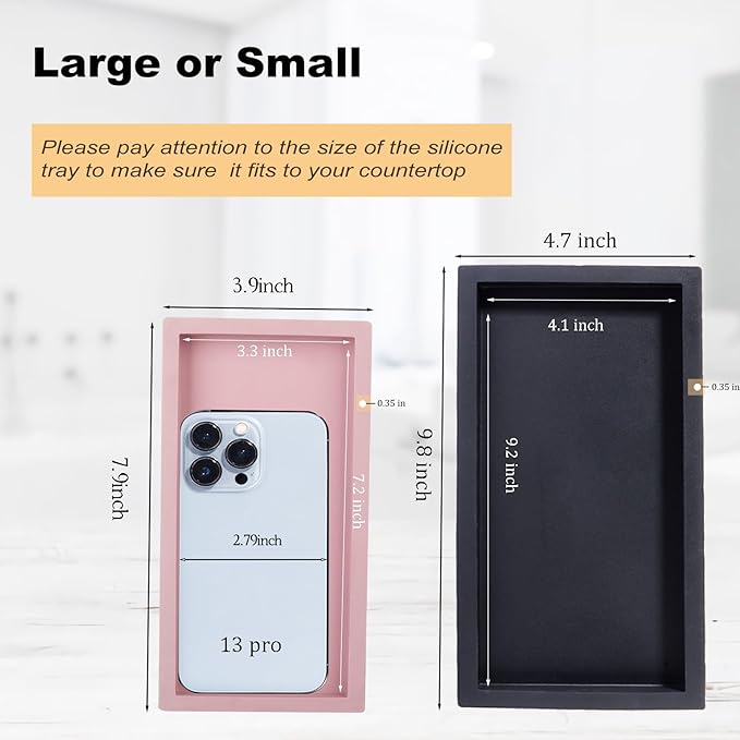 Small Silicone Bathroom Vanity Tray Rectangle Soap and Sponge Holder Kitchen Sink Organizer for Scrubber, Lotion Bottles, Perfume, Jewelry, Candle, Key Trinket Ring, Pink