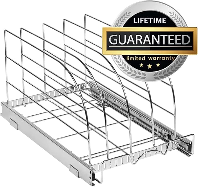 HOLDN’ STORAGE Pull Out Organizer for Cookie Sheet, Cutting Board, Bakeware, and Tray, Heavy Duty - Lifetime Limited Warranty - for Kitchen Pantry Cabinets, 12.5”W x 21”D x 11" H, Chrome