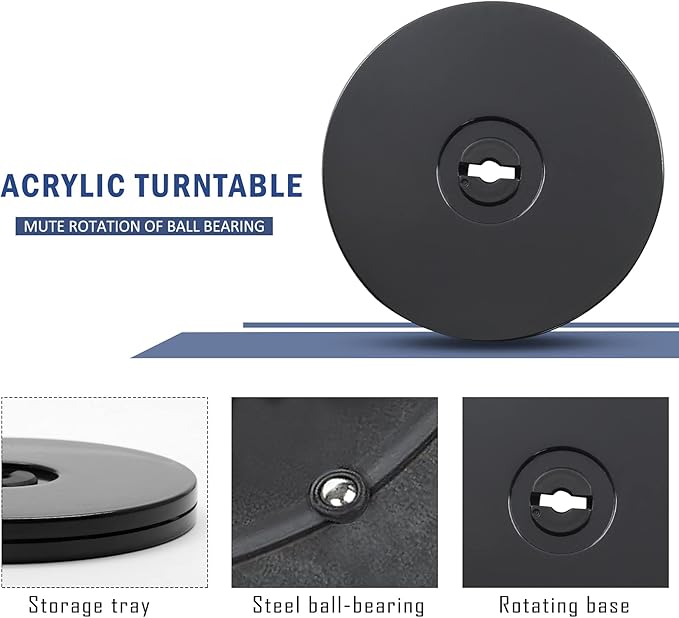 4 Inch Acrylic Turntable Organizer, 2 Pcs Black 360 Degree Rotation Round Turntable for Kitchen Pantry Table Countertop Cabinet Decorating