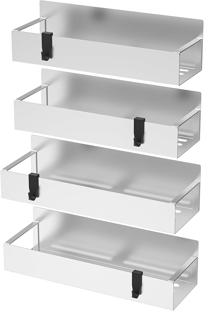 4 Pack Magnetic Spice Storage Rack Organizer for Refrigerator and Oven, Silver Fridge Organizers and Storage