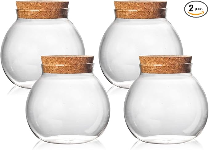 Set of 4 round glass jars with cork lid – 17oz wedding candy jar kitchen jar, perfect for tea, biscuits, cereals, flour, beans, spices, coffee beans etc (4PCS)