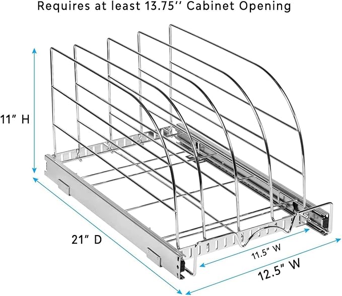HOLDN’ STORAGE Pull Out Organizer for Cookie Sheet, Cutting Board, Bakeware, and Tray, Heavy Duty - Lifetime Limited Warranty - for Kitchen Pantry Cabinets, 12.5”W x 21”D x 11" H, Chrome