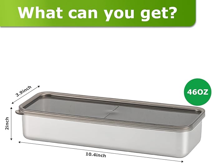 2 Pack Bacon Container for Refrigerator, 304 Stainless Steel Airtight Deli Meat Storage Containers with Lids for Fridge, Dishwasher Safe Food StorageContainers Fridge Organizers and Storage(46 OZ)