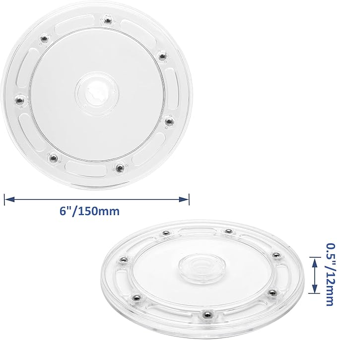 6 Inch Acrylic Turntable Organizer, 2 Pcs Clear 360 Degree Rotation Round Turntable for Kitchen Pantry Table Countertop Cabinet Decorating