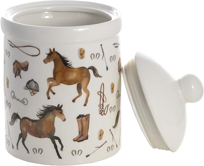 SPOTTED DOG GIFT COMPANY Ceramic Food Storage Jar with Lid, Decorative Kitchen Canister for Coffee Tea Sugar, Novelty Treat Container, Equestrian Themed Gifts for Pony Horse Lovers 30oz