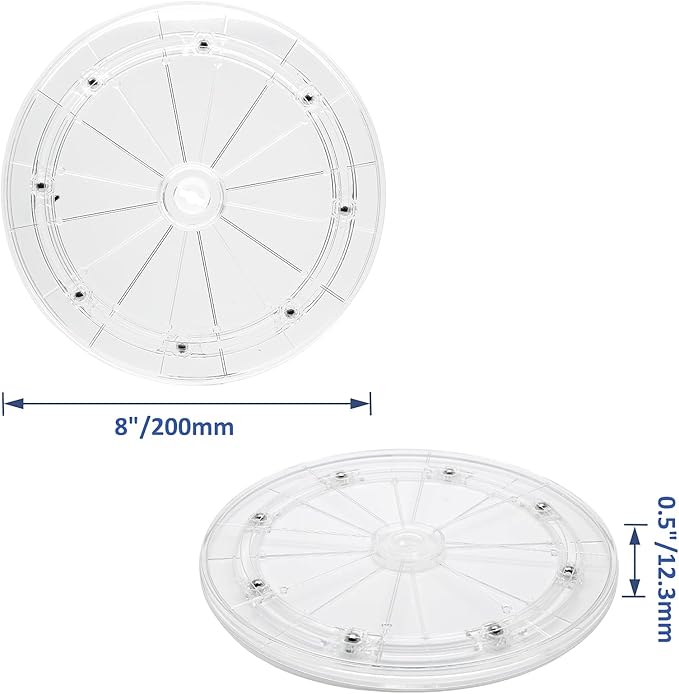8 Inch Acrylic Turntable Organizer, Clear 360 Degree Rotation Round Turntable for Kitchen Pantry Table Countertop Cabinet Decorating