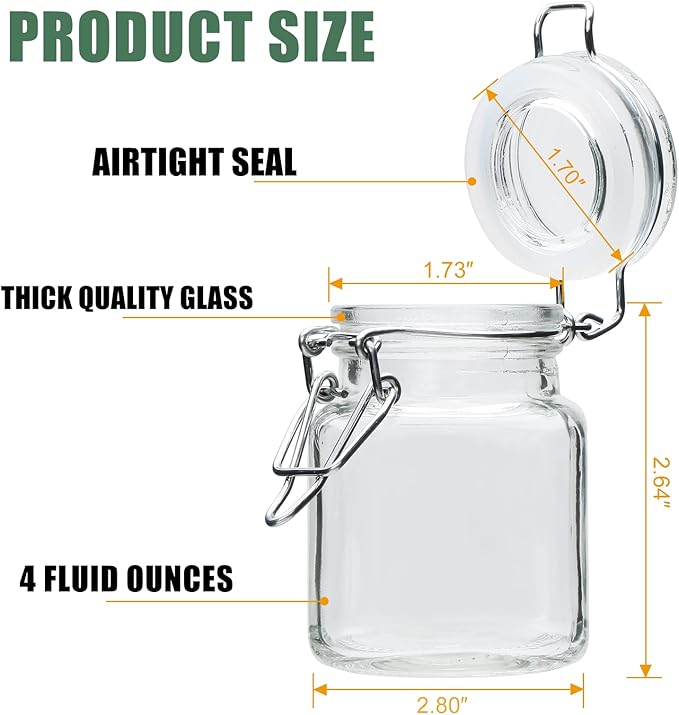 Brajttt 4 oz Spice Jars with Labels,25 Pack Small Glass Jars with Lids,Small Glass Containers with Airtight Hinged Lid for Home Kitchen, Arts & Crafts Projects, Spices, Decoration, Snack Foods
