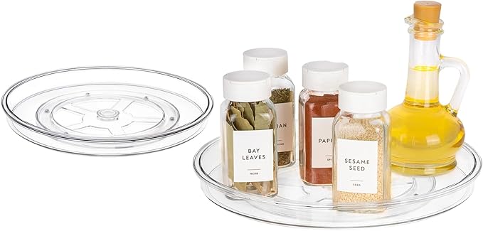 11" Lazy Susan Organizer. 2 Pack Clear Plastic Rotating Trays for Cabinets, Fridge, Pantry, Bathroom, Under Sink, Vanity, Countertops