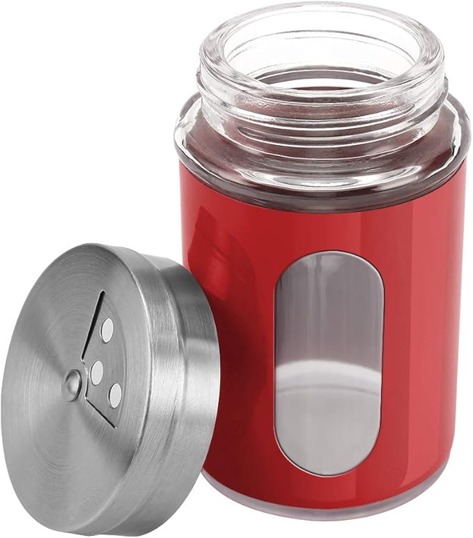 Accmor 2pcs Salt and Pepper Shakers,Stainless Steel Shaker for Salt Powder Sugar Cinnamon Pepper, Spice Dispenser with Adjustable Pour Holes,Red