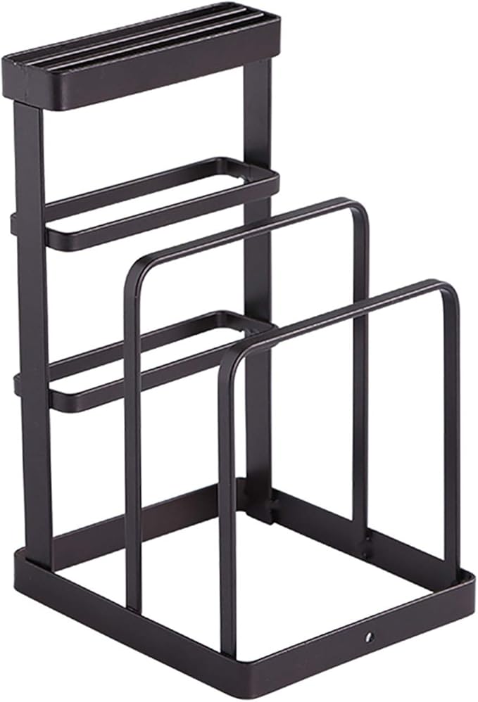 VANRA Metal Steel Cutting Board Holder Knife Block Kitchen Organizer Pantry Bakeware Rack Pan Pot Cover Lid Rack Stand (Bronze)
