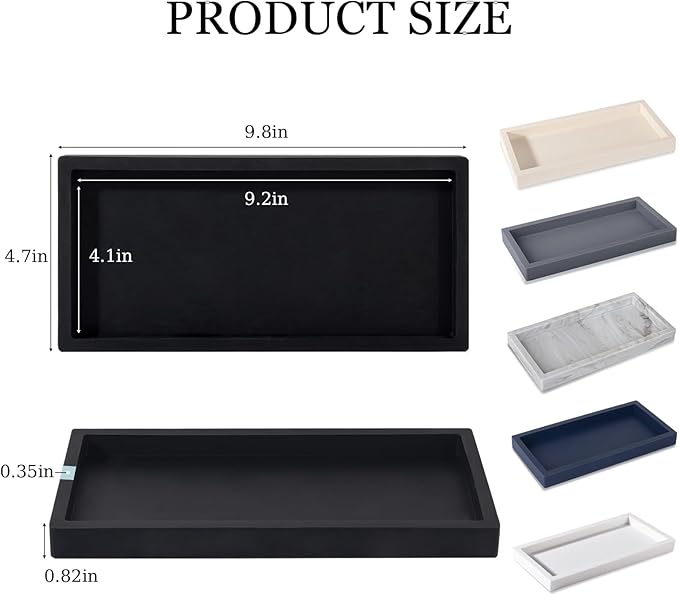 Bathroom Trays for Counter, Slicone Vanity Trays for Bathroom, Rectangle Sponge Holder for Kitchen Sink - Black