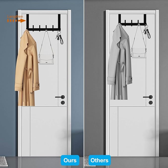 2 Pack Over The Door Hooks, Sturdy Door Hanger, Large Over The Door Towel Rack with 12 Hooks, Heavy Duty Easy to Install, for Bathroom, Bedroom,Kitchen,Hanging Towels, Coats (Black)