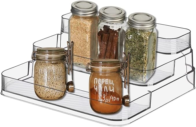 Acrylic Spice Rack, No Assembly Clear 3 Tier Condiment Bottle Shelf Vanity Organizer for Cabinet Kitchen Bathroom (1pcs)