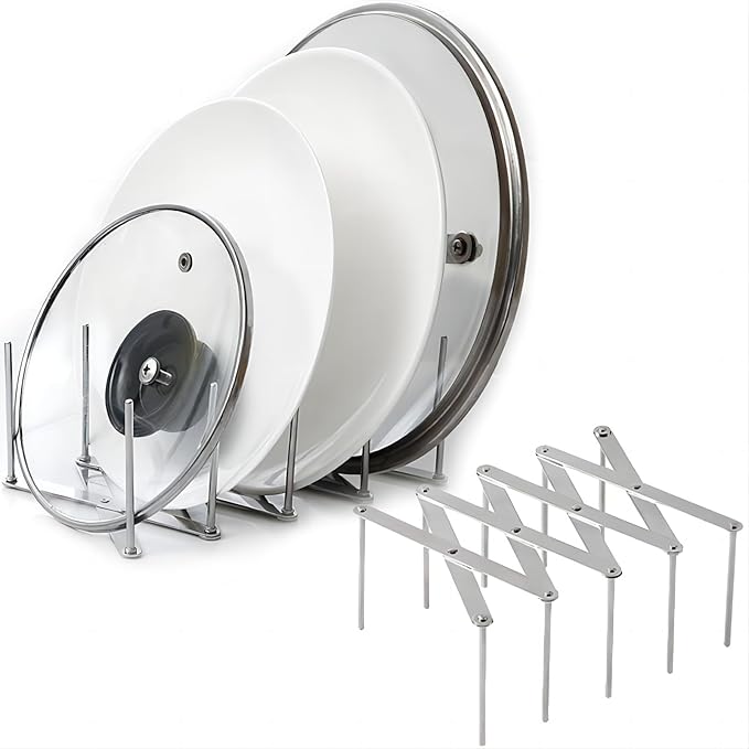 GREATLINK Adjustable Pot Lid Organizers, Dish Rack to Store Houseware, Plate Rack While Cooking, Kitchen Cabinet Pantry Pan and Pot Lid Organizer Rack Holder,4 sectional, 1Pcs