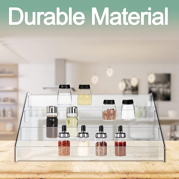WUIVIUT Spice Rack Organizer For Cabinet, 3 in/Tier Acrylic Tiered Spice Shelf Can Storage Organizer for Kitchen Pantry Countertop