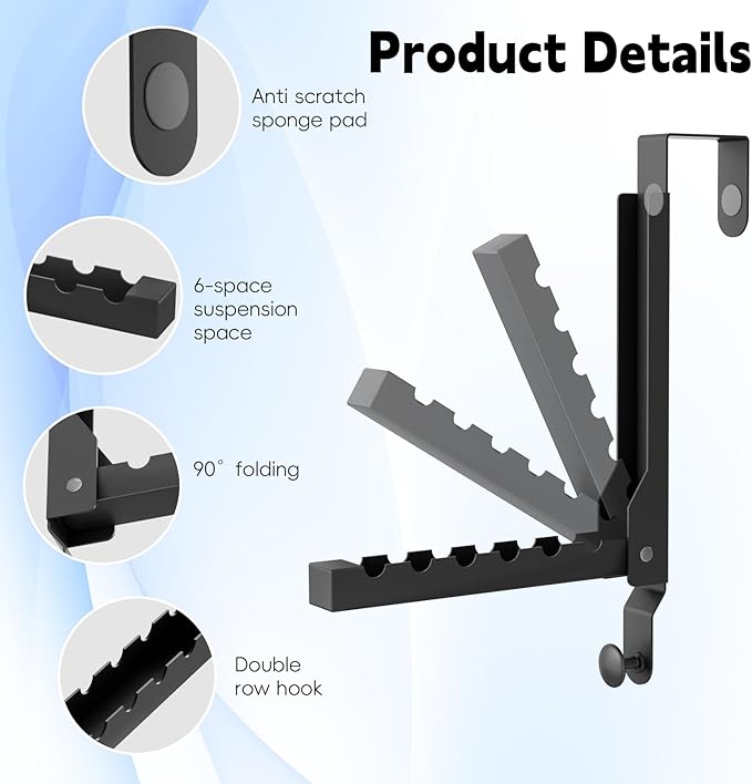 2 Packs Over The Door Hangers, Folding Over Door Hanger Hooks, Portable Space Saving Collapsible Coat Towel Racks for Bedroom Living Room Small Space Kitchen Travel Drying Storage (2Pack, Black)