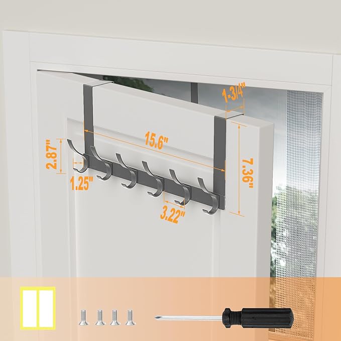 2 Pack Over The Door Hooks, Sturdy Door Hanger, Large Over The Door Towel Rack with 12 Hooks, Heavy Duty Easy to Install, for Bathroom, Bedroom,Kitchen,Hanging Towels, Coats (Grey)