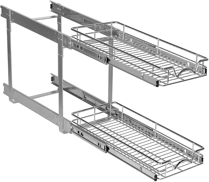 HOLDN’ STORAGE Pull Out Cabinet Organizer 2 Tier – Heavy Duty Metal with Lifetime Limited Warranty -Anti Rust Chrome Finish -8.5" W x 21" D x 16-1/2"H