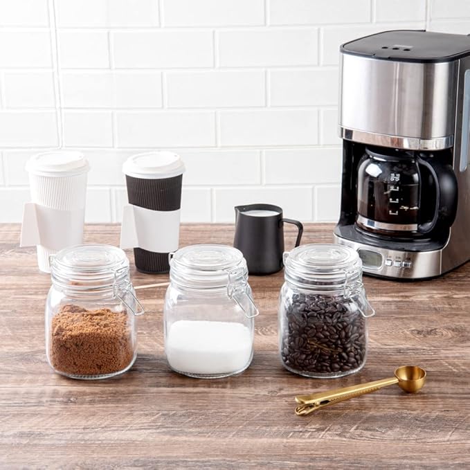 Restaurantware Vetri 30.4 Ounces Glass Storage Jars 3-Piece Dishwashable Glass Cookie Jars - Airtight Seal Hot & Cold Friendly Clear Glass Glass Candy Jars For Kitchen Laundry Or Storage