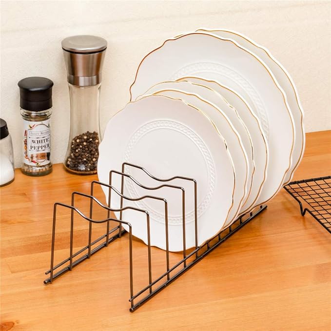 SANNO Pot Lid Organizer, Kitchen Plate Rack Holder Rest, Plates, Cutting Boards Bakeware, Cooling, Pots & Pans, Serving Trays,Lids Holder Rack,Nickel,Set of 2