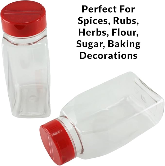 Skyway Supreme Large 16 OZ Plastic Spice Bottles Seasoning Containers Jars - Flap Cap Pour and Sifter Spice Shaker - Refillable Perfect For Storing Dispensing Herbs BBQ Rub - BPA Free - Set of 2