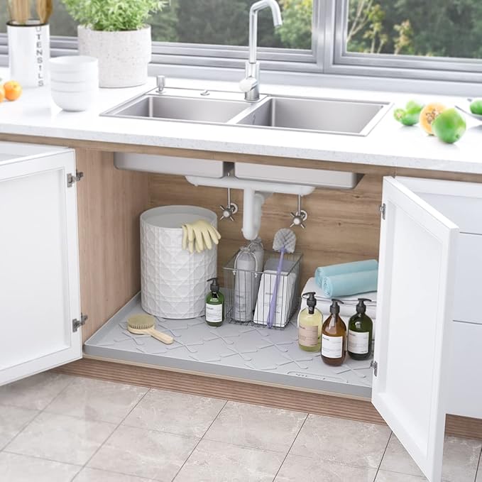 SIKADEER 40" x 22" Under Sink Mat Waterproof, Silicone Mat Kitchen Drawer Shelf and Cabinet Liner, Sink Protector for Kitchen Organizers and Storage, Boot Tray Pet Food Mats