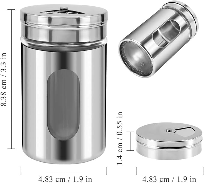 Accmor 2pcs Salt and Pepper Shakers,Stainless Steel Shaker for Salt Powder Sugar Cinnamon Pepper, Spice Dispenser with Adjustable Pour Holes,Silver