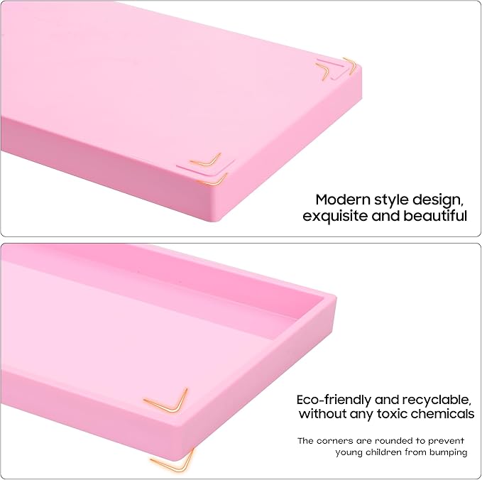 Vanity and Bathroom Tray, 15" ABS Countertop Organizer,Waterproof Vanity Tray for Toilet Tank,Perfume,Soap,Keys,Bathroom Accessories,Kitchen and Bath Trays,Non Slip Small Trays,Pink