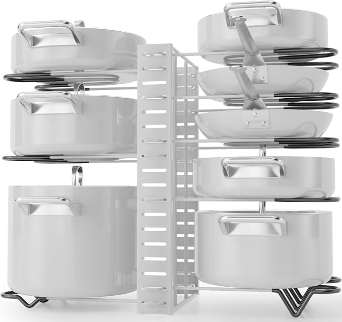 G-TING Pot Rack Organizers, 8 Tiers Pots and Pans Organizer for Kitchen Organization & Storage, Adjustable Pot Lid Holders & Pan Rack, Lid Organizer for Pots and Pans with 3 DIY Methods(Grey)
