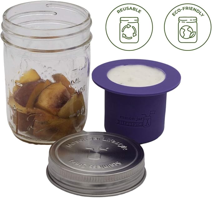 Mason Jar Lifestyle Divider Cup For Salads, Dips, and Snacks. Plastic Free Bento Lunch Container (Ultra Violet, Regular Mouth)