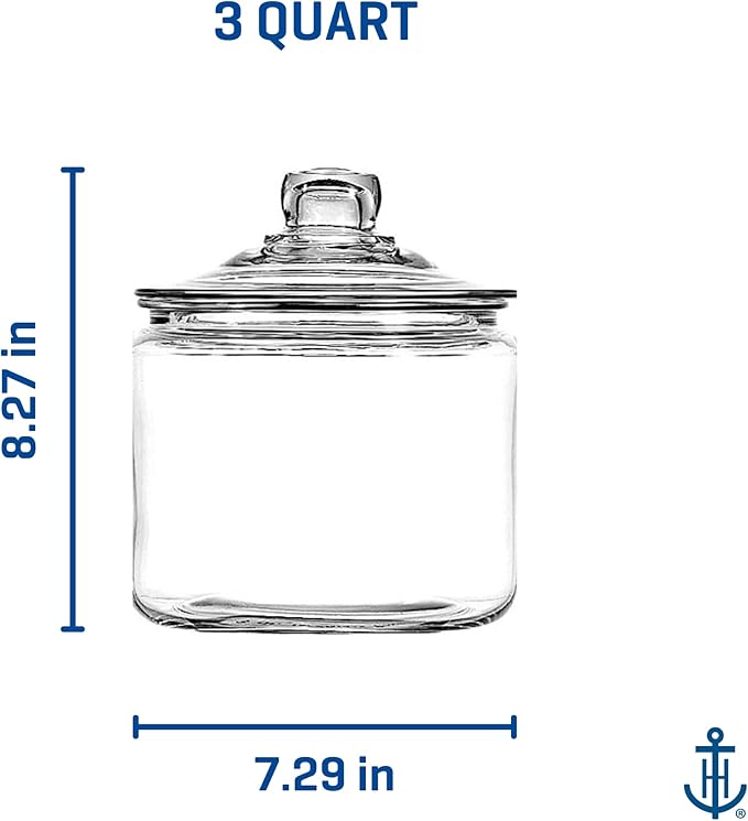 Anchor Hocking Heritage Hill 3 Quart Glass Jar with Lid, Set of 2