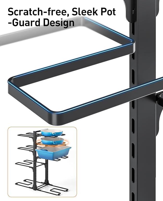 ORDORA Pots and Pans Organizer: under Cabinet, 20.8" Height Heavy Duty 120LBS Pots Pans Organizer Rack for under Cabinet 8-Tier Adjustable for Big Stockpots, Dutch Oven, Cast-iron Pans, Heavy Cookware