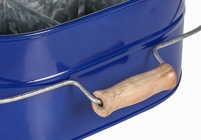 Alpha Living Home 4-Section Galvanized Utensil Caddy – Cobalt Blue Farmhouse Organizer with Removable Handle, 13.5"x10"x5.5" – Versatile Storage for Kitchen, Outdoor & Party Essentials