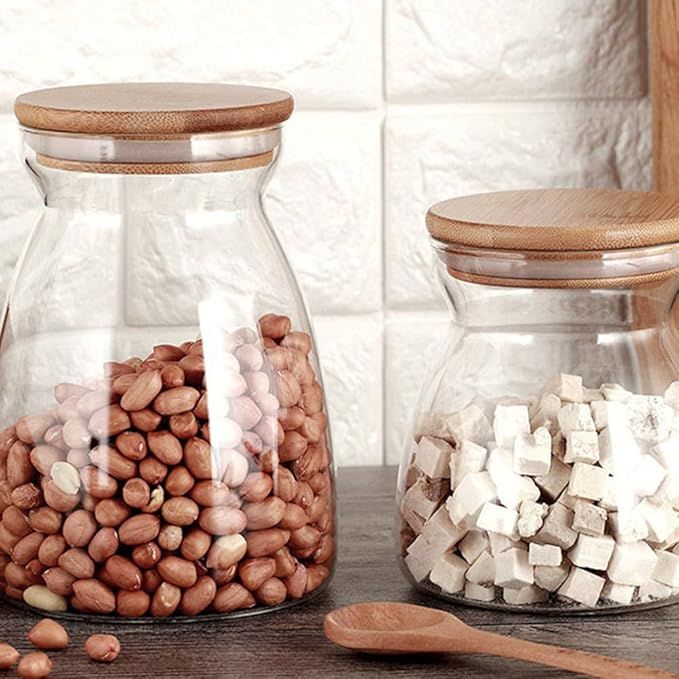 2PCS Glass Storage Jars Airtight Glass Storage Containers with Cork Lid Transparent Sealed Food Storage Canister for Spices Sugar Salt Tea Coffee Bean Candy (700ml &1100ml)
