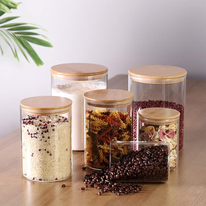 Glass Containers, Set of 3 Airtight Glass Canisters for Flour, Sugar, Rice, Salt (100 OZ/54 OZ/27 OZ)