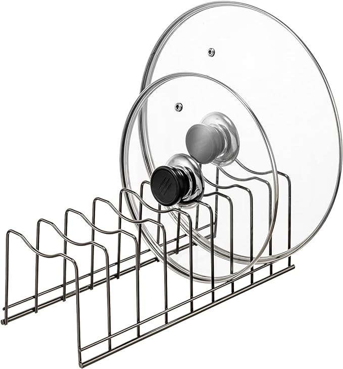 Pot Lid Holder Organizer, Kitchen Countertop Storage Rack Cutting Boards, Bakeware, Pots & Pans, Serving Trays, Reusable Containers in Cabinet Pantry, Stainless Steel