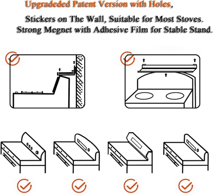 Magnetic Shelf for Stove Top, Adjustable 15"-30" Stove Top Shelf Kitchen Magnetic Spice Rack Organizer Storage Metallic Black