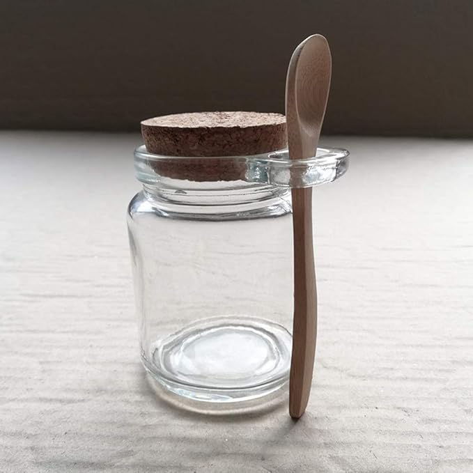 1Pcs 250ml/8.5oz Empty Clear Glass Jam Jar with Cork and Spoon Multipurpose Honey Candy Coffee Bath Salts Storage Canister Can Pot Tin Bottle Container Crock for Item Storage