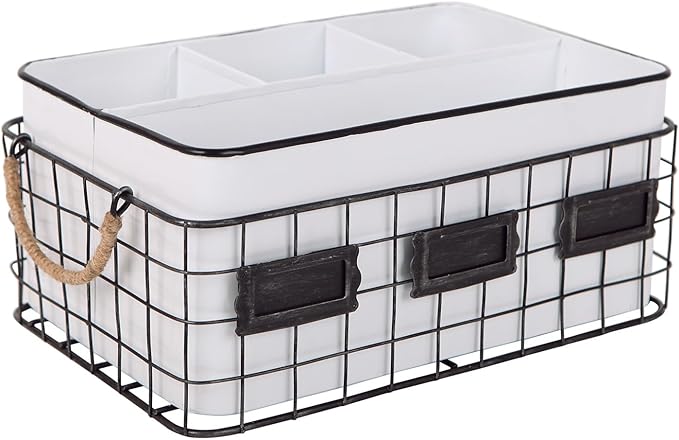 NIKKY HOME Farmhouse Utensil Caddy for Parties, Flatware Holder for Countertop, Rustic Metal Silverware Cutlery Caddy for Kitchen, Dining, Outdoors, Picnics, Parties - White