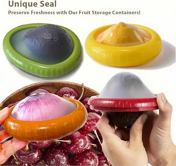 Avocado Saver and Tomato Holder - Set of 4 Reusable Storage Containers for Fridge - Ideal for Garlic, Onions, Lemons, and Potatoes