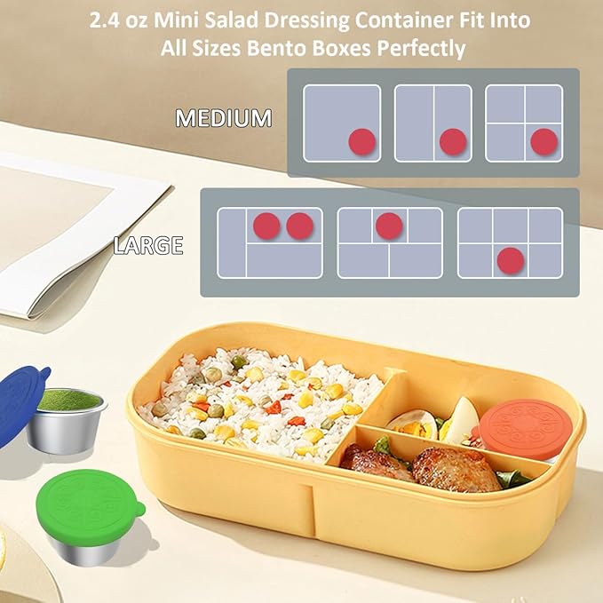 18 Pack Salad Dressing Container To Go 2.4oz Small Condiment Containers with Leakproof Silicone Lids Reusable Stainless Steel Sauce Cups for Office Lunch Bento Box Picnic Meal Prep Travel Party