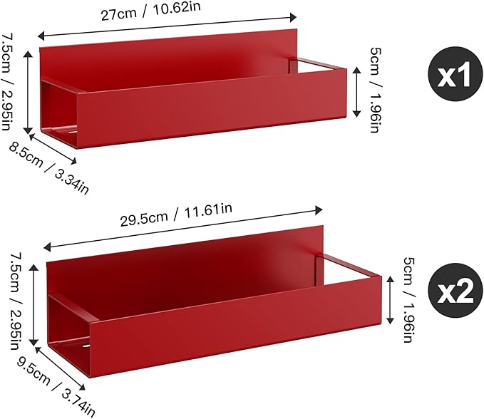 3 Pack Moveable Fridge Magnetic Spice Racks,Metal Red