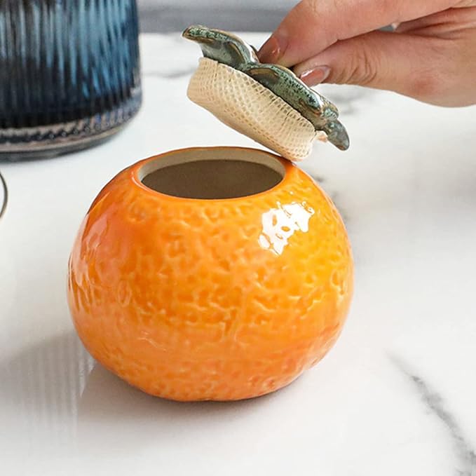 Ceramic Storage Jar Orange Canister Fruit Shape Food Storage Jar Cookie Jar Tabletop or Kitchen Storage Counter Decoration Housewarming Retro Classroom Decor