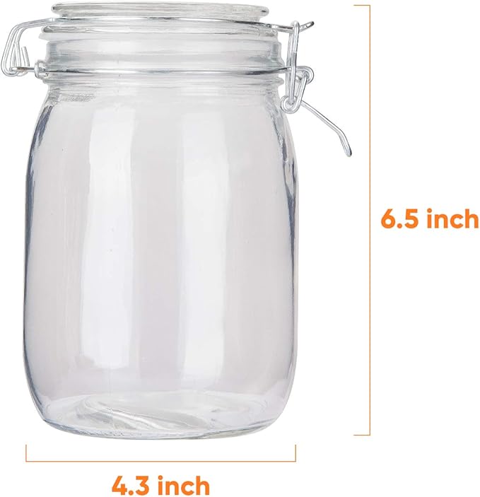 Glass Kitchen Storage Canister Mason Jars with Lids,32oz Airtight Glass Canister with Hinged Lid,Perfect for Kitchen Canning Cereal,Pasta,Sugar,Beans (Labels & Chalk Marker)-Set of 4