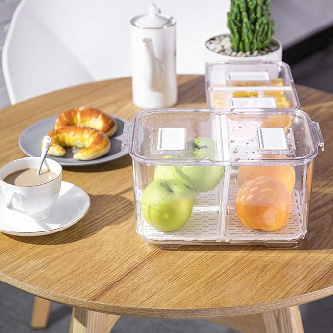 SANNO Vegetable Fruit Storage Containers, Produce Saver Containers Refrigerator Storage Containers Fresh Produce Saver with Lids and Vents,Stackable Salad Lettuce Keeper for Refrigerator