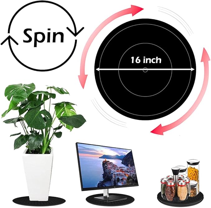 16 Inch Lazy Susan Turntable - Heavy Duty Rotating Swivel Steel Ball Bearings - Flat Base Stand for TV/Computer/Monitor/Arts/Crafts/Bonsai/Statue/Cabinet Organizer (Plastic&Black)
