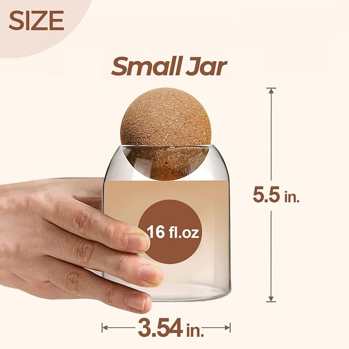 ComSaf Glass Storage Container with Ball Cork, 16 OZ Small Glass Jar with Cork Lids, 3 Pack Candy Jar, Tip Jars, Decorative jars, Cute Jars for Coffee, Sugar, Salt, Apothecary Cotton Swab Qtip Holder